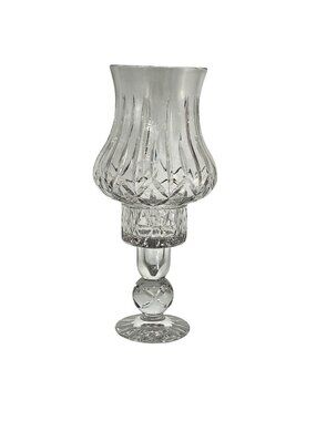 Cut Crystal Candle Hurricane Lamp 12" Block diamond slashes luxury glass decor